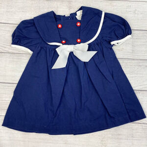 Vintage Pretty as a Picture Toddler Girls Sailor Nautical Navy Dress 3T